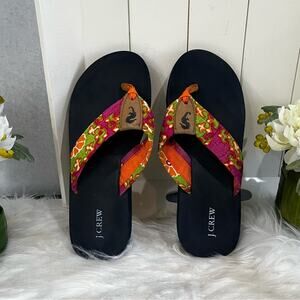 NEW J. Crew Preppy Seahorse Orange Pink Sunrise Retro Floral Flip Flops 6 NWOT